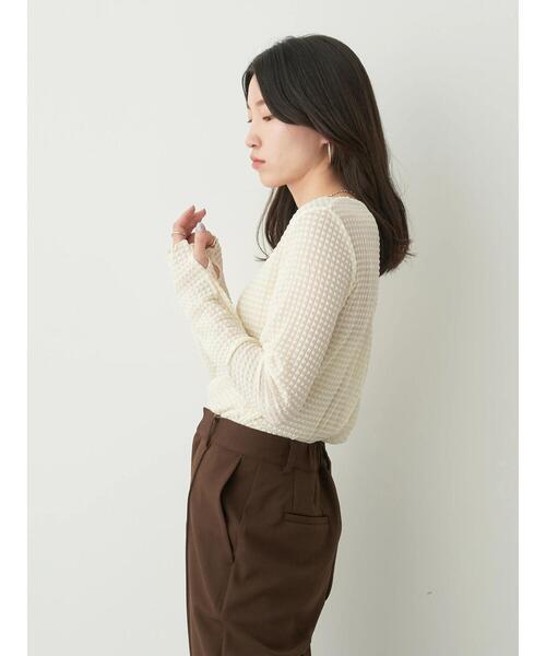 earth music&ecology（アースミュージックアンドエコロジー）の「シアーギンガムクルーネックプルオーバー（Tシャツ/カットソー・レディース・グリーン/オレンジ/ラベンダー/アイボリー/ブラック/サックスブルー・S/M）」の15枚目の写真