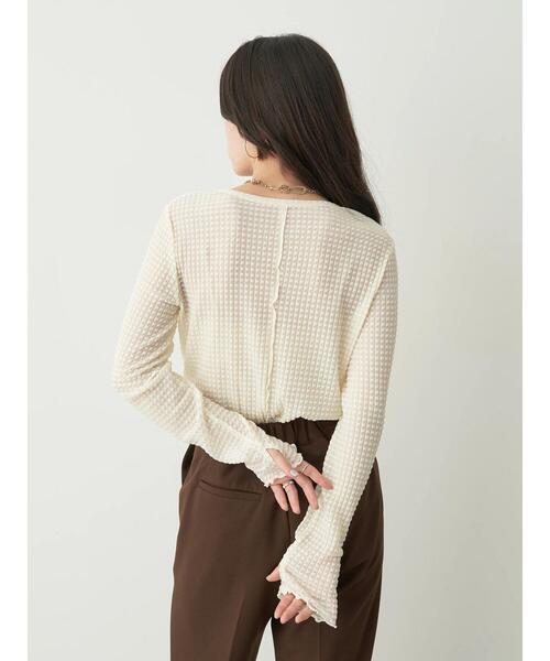 earth music&ecology（アースミュージックアンドエコロジー）の「シアーギンガムクルーネックプルオーバー（Tシャツ/カットソー・レディース・グリーン/オレンジ/ラベンダー/アイボリー/ブラック/サックスブルー・S/M）」の16枚目の写真