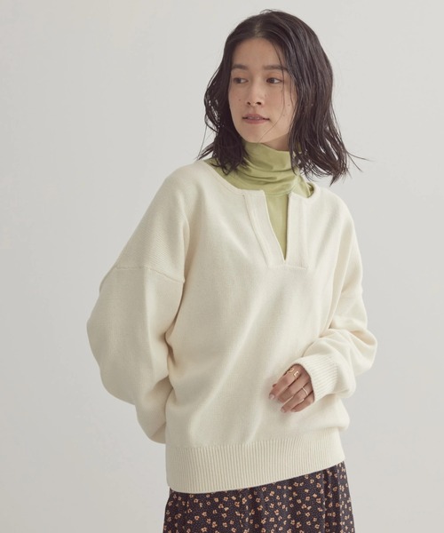 AMERICAN HOLIC（アメリカンホリック）の「スキッパーニットプルオーバー（ニット/セーター・レディース・ブルー/グリーン/アイボリー/ピンク/ネイビー・M/L）」の2枚目の写真