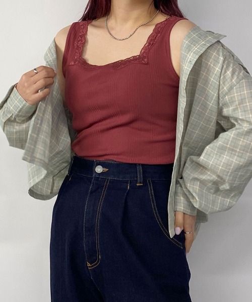 179/WG（イチナナキュウダブルジー）の「2WAYレースタンクトップ（タンクトップ・レディース・ブラック/ブルー/サーモンピンク/オフホワイト/ピンク/ミント・FREE）」の6枚目の写真