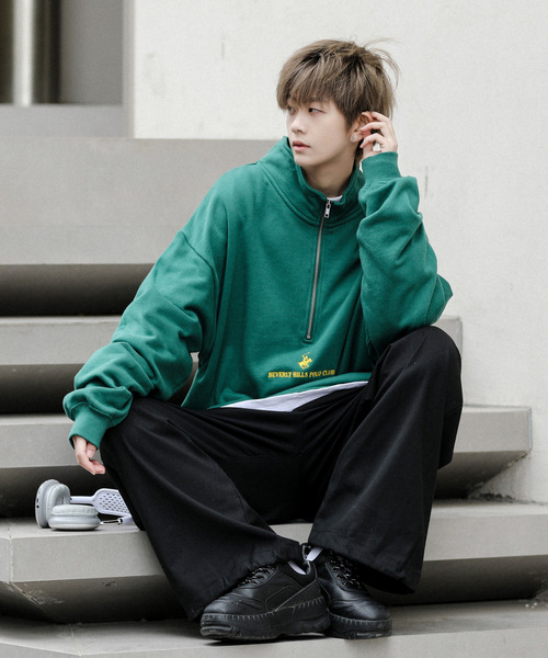 BEVERLY HILLS POLO CLUB(ビバリーヒルズポロクラブ)の「【neos -addictive design-】BEVERLY HILLS POLO CLUB ビバリーヒルズ ポロクラブ ビッグシルエット ロゴ刺繍 スウェット ハーフジップ アノラック(スウェット・メンズ・オフホワイト/ネイビー/ホワイト/ブラック/グリーン/マスタード・MEDIUM/LARGE/X-LARGE)」の17枚目の写真