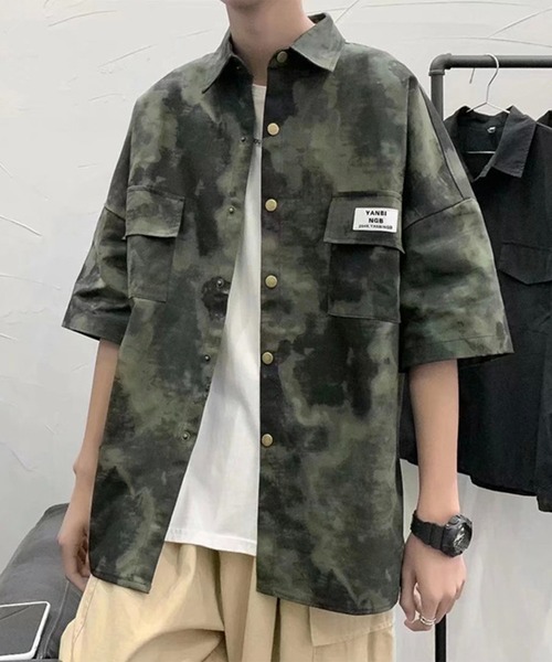 BASQUE magenta（バスクマゼンタ）の「ビッグシルエットカモフラグラフィック半袖シャツ（シャツ/ブラウス・メンズ・グリーン/グレー・M/L）」の7枚目の写真