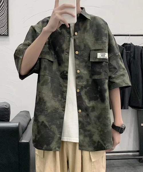 BASQUE magenta（バスクマゼンタ）の「ビッグシルエットカモフラグラフィック半袖シャツ（シャツ/ブラウス・メンズ・グリーン/グレー・M/L）」の9枚目の写真