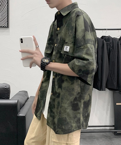 BASQUE magenta（バスクマゼンタ）の「ビッグシルエットカモフラグラフィック半袖シャツ（シャツ/ブラウス・メンズ・グリーン/グレー・M/L）」の10枚目の写真