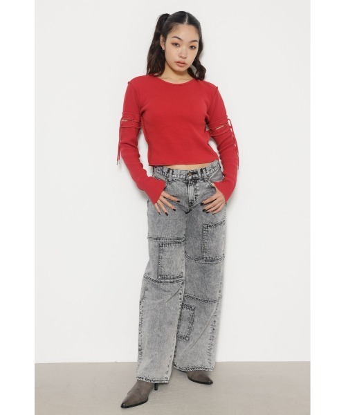 LAGUA GEM(ラグアジェム)の「2WAY LACE UP THERMAL トップス(Tシャツ/カットソー・レディース・オフホワイト/レッド/ライトブラック・FREE)」の6枚目の写真