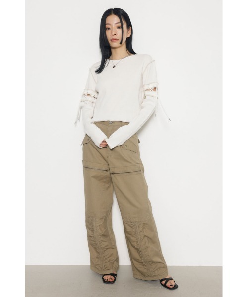 LAGUA GEM(ラグアジェム)の「2WAY LACE UP THERMAL トップス(Tシャツ/カットソー・レディース・オフホワイト/レッド/ライトブラック・FREE)」の8枚目の写真