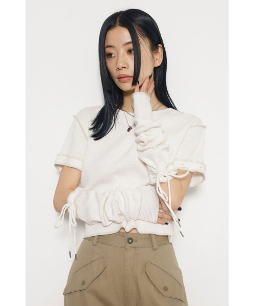 LAGUA GEM(ラグアジェム)の「2WAY LACE UP THERMAL トップス(Tシャツ/カットソー・レディース・オフホワイト/レッド/ライトブラック・FREE)」の12枚目の写真