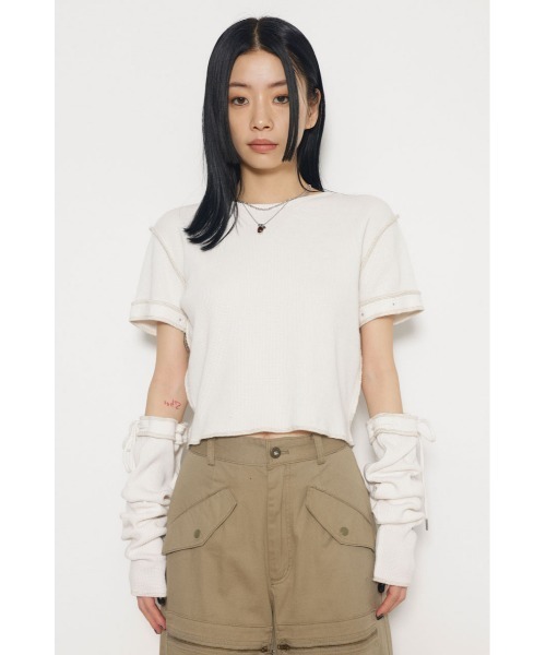 LAGUA GEM(ラグアジェム)の「2WAY LACE UP THERMAL トップス(Tシャツ/カットソー・レディース・オフホワイト/レッド/ライトブラック・FREE)」の13枚目の写真