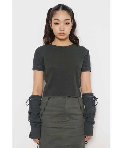 LAGUA GEM(ラグアジェム)の「2WAY LACE UP THERMAL トップス(Tシャツ/カットソー・レディース・オフホワイト/レッド/ライトブラック・FREE)」の5枚目の写真