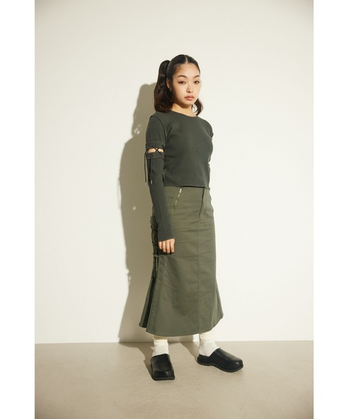 LAGUA GEM(ラグアジェム)の「2WAY LACE UP THERMAL トップス(Tシャツ/カットソー・レディース・オフホワイト/レッド/ライトブラック・FREE)」の22枚目の写真