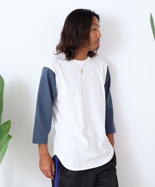 CROSS & STITCH(クロスステッチ)の「CROSS&STITCH/クロスアンドステッチ オープンエンド 3/4スリーブ ベースボールTシャツ バインダーネック 2026年 夏 夏服(Tシャツ/カットソー・メンズ・ホワイト×グリーン/ホワイト×ブルー/ホワイト×レッド/グレー系/スミクロ・M/XL/S/L)」の17枚目の写真