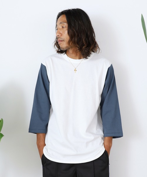 CROSS & STITCH(クロスステッチ)の「CROSS&STITCH/クロスアンドステッチ オープンエンド 3/4スリーブ ベースボールTシャツ バインダーネック 2026年 夏 夏服(Tシャツ/カットソー・メンズ・ホワイト×グリーン/ホワイト×ブルー/ホワイト×レッド/グレー系/スミクロ・M/XL/S/L)」の18枚目の写真
