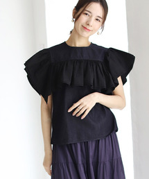 ダブルフリルスリーブデニムブラウス