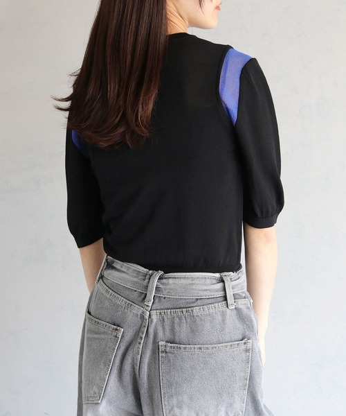 cheriella(シェリエラ)の「【cheriella】WEB限定配色ラインシアーニット WEB LIMITED CONTRAST LINE SHEER KNIT(ニット/セーター・レディース・チャコールグレー/オフホワイト/ブラック・M)」の12枚目の写真