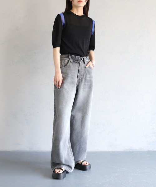 cheriella(シェリエラ)の「【cheriella】WEB限定配色ラインシアーニット WEB LIMITED CONTRAST LINE SHEER KNIT(ニット/セーター・レディース・チャコールグレー/オフホワイト/ブラック・M)」の13枚目の写真