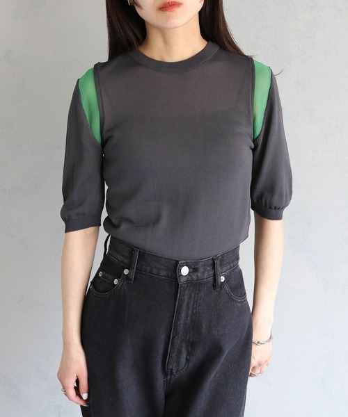 cheriella(シェリエラ)の「【cheriella】WEB限定配色ラインシアーニット WEB LIMITED CONTRAST LINE SHEER KNIT(ニット/セーター・レディース・チャコールグレー/オフホワイト/ブラック・M)」の16枚目の写真