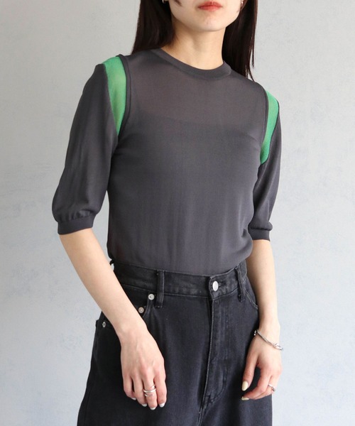 cheriella(シェリエラ)の「【cheriella】WEB限定配色ラインシアーニット WEB LIMITED CONTRAST LINE SHEER KNIT(ニット/セーター・レディース・チャコールグレー/オフホワイト/ブラック・M)」の17枚目の写真