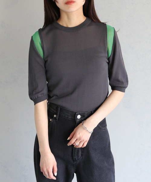 cheriella(シェリエラ)の「【cheriella】WEB限定配色ラインシアーニット WEB LIMITED CONTRAST LINE SHEER KNIT(ニット/セーター・レディース・チャコールグレー/オフホワイト/ブラック・M)」の18枚目の写真