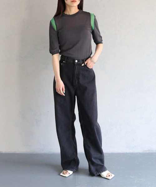 cheriella(シェリエラ)の「【cheriella】WEB限定配色ラインシアーニット WEB LIMITED CONTRAST LINE SHEER KNIT(ニット/セーター・レディース・チャコールグレー/オフホワイト/ブラック・M)」の22枚目の写真