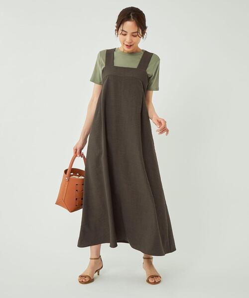 No.604 FILA 着痩せなエレガントワンピ★ダークミント✩.*˚★L★ green label relaxing（グリーンレーベルリラクシング）の「ワイド