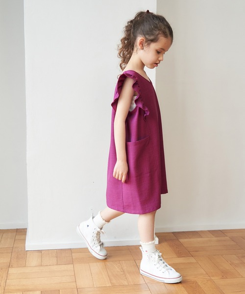 ROPE' PICNIC（ロペピクニック）の「【KIDS】リンクコーデ/麻調フリルジャンパースカート（ワンピース・キッズ・ピンク/チャコールグレー・110/120/130/140/150）」の8枚目の写真