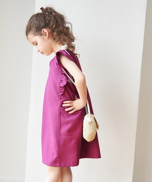 ROPE' PICNIC（ロペピクニック）の「【KIDS】リンクコーデ/麻調フリルジャンパースカート（ワンピース・キッズ・ピンク/チャコールグレー・110/120/130/140/150）」の6枚目の写真
