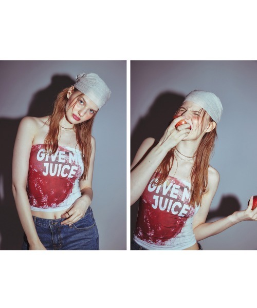 CRANK（クランク）の「A'GAM/9×.kom『CRANK/クランク』FRUIT PRINTING TUBE /フルーツプリンティング チューブトップ（その他トップス・レディース・ベージュ/ライトブルー・FREE）」の11枚目の写真