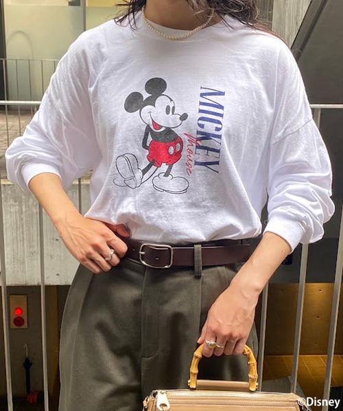 GOOD ROCK SPEED(グッドロックスピード)の「GOOD ROCK SPEED/MICKEYロングTシャツ(Tシャツ/カットソー・レディース・ホワイト/ネイビー・FREE)」の1枚目の写真