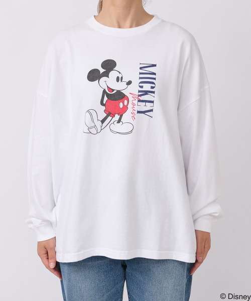 GOOD ROCK SPEED(グッドロックスピード)の「GOOD ROCK SPEED/MICKEYロングTシャツ(Tシャツ/カットソー・レディース・ホワイト/ネイビー・FREE)」の5枚目の写真