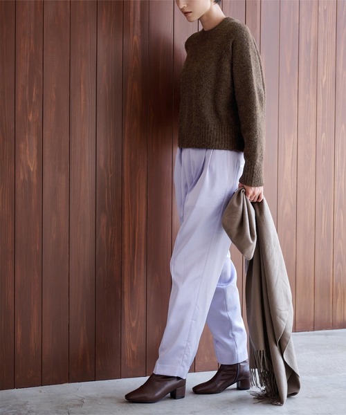 UR'S（ユアーズ）の「ｳｰﾙﾌﾞﾚﾝﾄﾞｸﾙｰﾈｯｸｸﾛｯﾌﾟﾄﾞﾆｯﾄ（ニット/セーター・レディース・ホワイト/ダークブラウン/ダークグリーン/パープル系その他/ネイビー・M/S/L）」の3枚目の写真