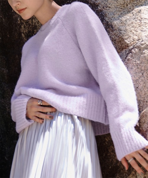 UR'S（ユアーズ）の「ｳｰﾙﾌﾞﾚﾝﾄﾞｸﾙｰﾈｯｸｸﾛｯﾌﾟﾄﾞﾆｯﾄ（ニット/セーター・レディース・ホワイト/ダークブラウン/ダークグリーン/パープル系その他/ネイビー・M/S/L）」の5枚目の写真