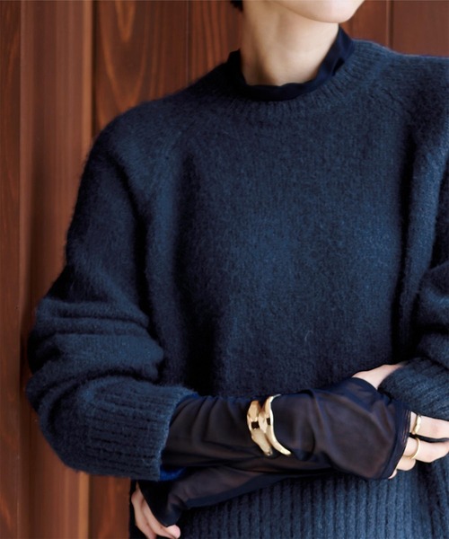 UR'S（ユアーズ）の「ｳｰﾙﾌﾞﾚﾝﾄﾞｸﾙｰﾈｯｸｸﾛｯﾌﾟﾄﾞﾆｯﾄ（ニット/セーター・レディース・ホワイト/ダークブラウン/ダークグリーン/パープル系その他/ネイビー・M/S/L）」の10枚目の写真