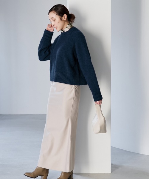 UR'S（ユアーズ）の「ｳｰﾙﾌﾞﾚﾝﾄﾞｸﾙｰﾈｯｸｸﾛｯﾌﾟﾄﾞﾆｯﾄ（ニット/セーター・レディース・ホワイト/ダークブラウン/ダークグリーン/パープル系その他/ネイビー・M/S/L）」の17枚目の写真