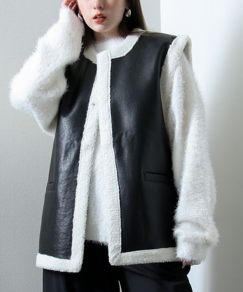 NILWAY（ニルウェイ）の「PUレザームートン ボア ベスト（ベスト・レディース・ブラック・MEDIUM/LARGE）」の14枚目の写真