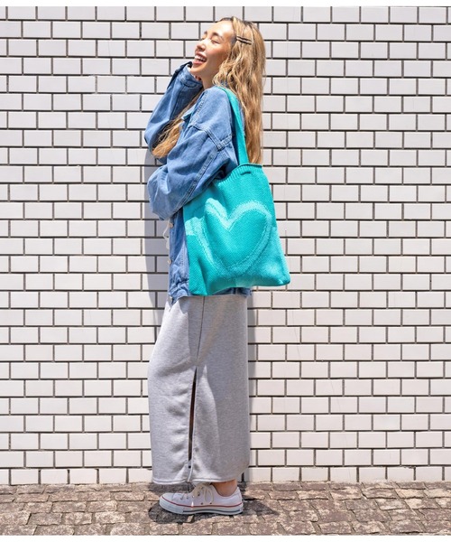 anap mimpi（アナップミンピ）の「ハートバイカラーニットトートバッグ（トートバッグ・レディース・ターコイズブルー/レッド・FREE）」の3枚目の写真