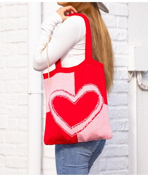 anap mimpi（アナップミンピ）の「ハートバイカラーニットトートバッグ（トートバッグ・レディース・ターコイズブルー/レッド・FREE）」の7枚目の写真