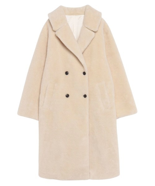 anuans（アニュアンス）の「ウールブレンドボアダブルロングコート（ステンカラーコート・レディース・アイボリー/カーキ・FREE）」の2枚目の写真