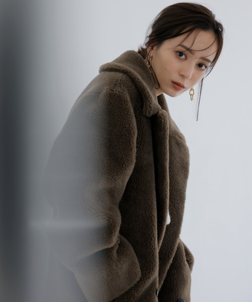 anuans（アニュアンス）の「ウールブレンドボアダブルロングコート（ステンカラーコート・レディース・アイボリー/カーキ・FREE）」の7枚目の写真