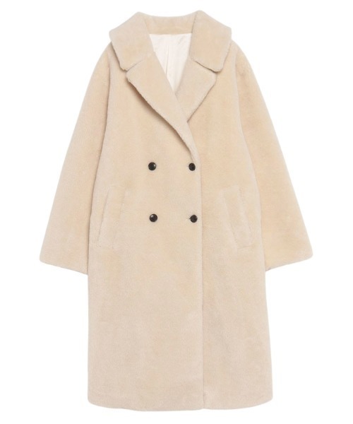 anuans（アニュアンス）の「ウールブレンドボアダブルロングコート（ステンカラーコート・レディース・アイボリー/カーキ・FREE）」の9枚目の写真