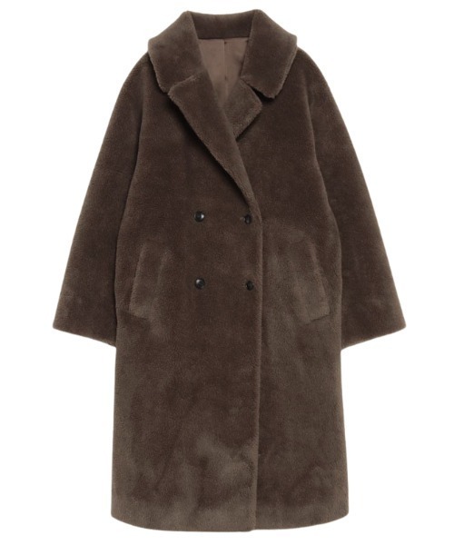 anuans（アニュアンス）の「ウールブレンドボアダブルロングコート（ステンカラーコート・レディース・アイボリー/カーキ・FREE）」の10枚目の写真