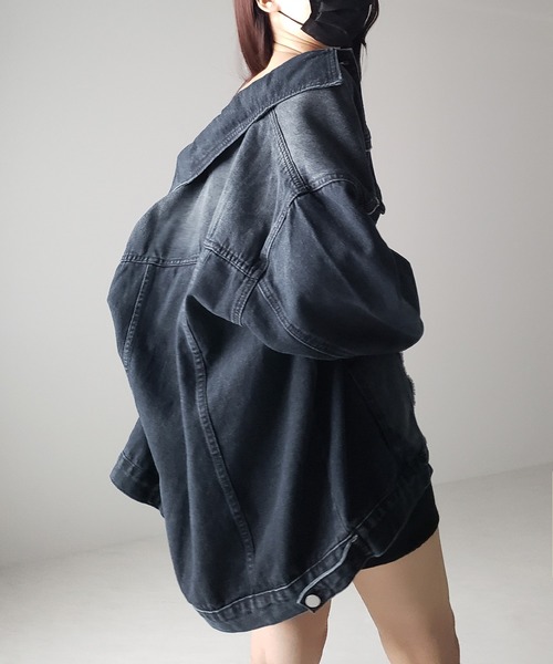 me+em select(ミームセレクト)の「※※【 2color 】ダメージラインウォッシュデニムビッグGジャン(デニムジャケット・レディース・ダークブルー/ライトブルー・FREE)」の13枚目の写真