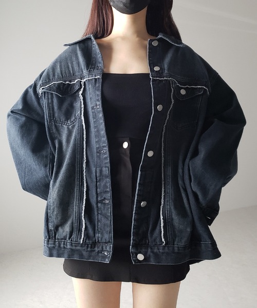 me+em select(ミームセレクト)の「※※【 2color 】ダメージラインウォッシュデニムビッグGジャン(デニムジャケット・レディース・ダークブルー/ライトブルー・FREE)」の12枚目の写真