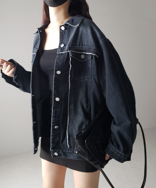 me+em select(ミームセレクト)の「※※【 2color 】ダメージラインウォッシュデニムビッグGジャン(デニムジャケット・レディース・ダークブルー/ライトブルー・FREE)」の14枚目の写真