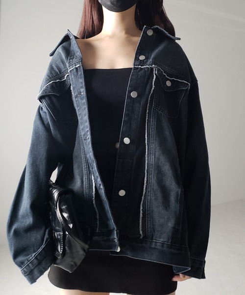 me+em select(ミームセレクト)の「※※【 2color 】ダメージラインウォッシュデニムビッグGジャン(デニムジャケット・レディース・ダークブルー/ライトブルー・FREE)」の15枚目の写真