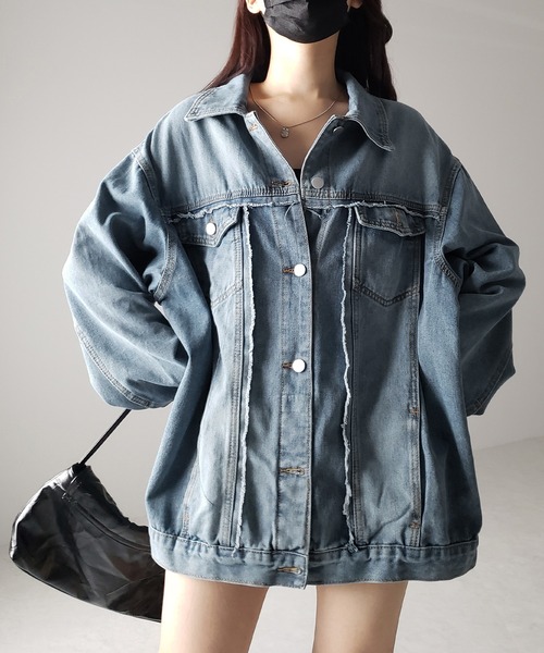 me+em select(ミームセレクト)の「※※【 2color 】ダメージラインウォッシュデニムビッグGジャン(デニムジャケット・レディース・ダークブルー/ライトブルー・FREE)」の7枚目の写真