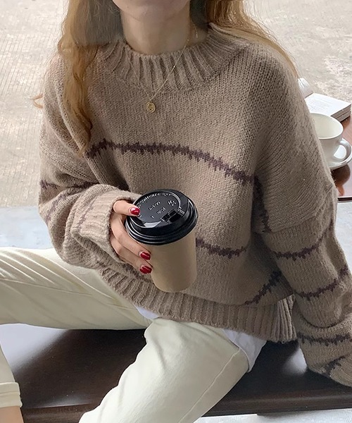 MILAE(ミレ)の「ボーダールーズニットプルオーバー(ニット/セーター・レディース・ブラック/ホワイト/ベージュ・FREE)」の3枚目の写真