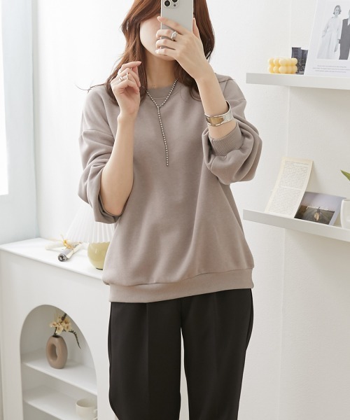 nissen（ニッセン）の「【販売終了】裏起毛ボリューム袖トレーナー（スウェット・レディース・アイボリー/ブルー/杢グレー/ピンク/ブラック/ネイビー/ベージュ・LL/L/M/S）」の5枚目の写真