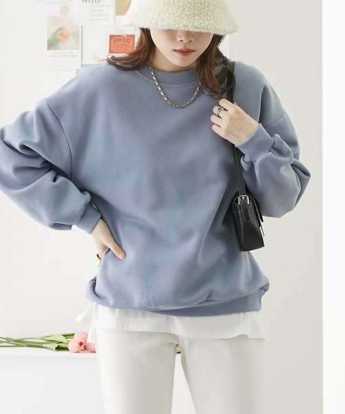 nissen（ニッセン）の「【販売終了】裏起毛ボリューム袖トレーナー（スウェット・レディース・アイボリー/ブルー/杢グレー/ピンク/ブラック/ネイビー/ベージュ・LL/L/M/S）」の6枚目の写真