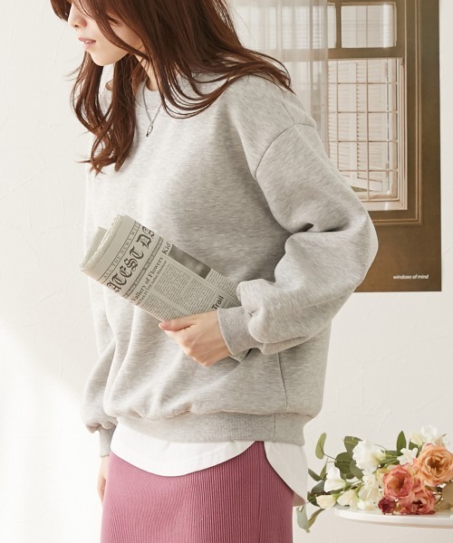 nissen（ニッセン）の「【販売終了】裏起毛ボリューム袖トレーナー（スウェット・レディース・アイボリー/ブルー/杢グレー/ピンク/ブラック/ネイビー/ベージュ・LL/L/M/S）」の9枚目の写真