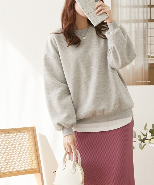 nissen（ニッセン）の「【販売終了】裏起毛ボリューム袖トレーナー（スウェット・レディース・アイボリー/ブルー/杢グレー/ピンク/ブラック/ネイビー/ベージュ・LL/L/M/S）」の12枚目の写真